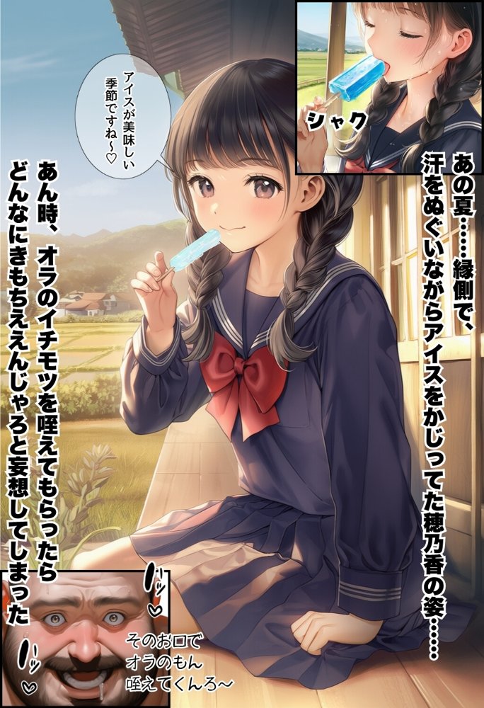 【因習村】村の飢饉を救うため差し出された僕の彼女、BMI40越えで性欲だけはいっちょまえの種付けおじさんに媚薬を飲まされ、おじさん特有のねちっこい前戯で全身べちょべちょに舐められたあげく、聖なる肉棒（チンカス付き）の掃除を実施！ その後はついに処女おまんこにゴールイン！入念かつ丹念にがん突きにされ、イキまくりんぐ！一晩中汗だくで連続絶頂アクメを決めさせられた話。 「穂乃香ぁ〜、オラの精、まるごと受け止めてくんろぉ〜〜！」