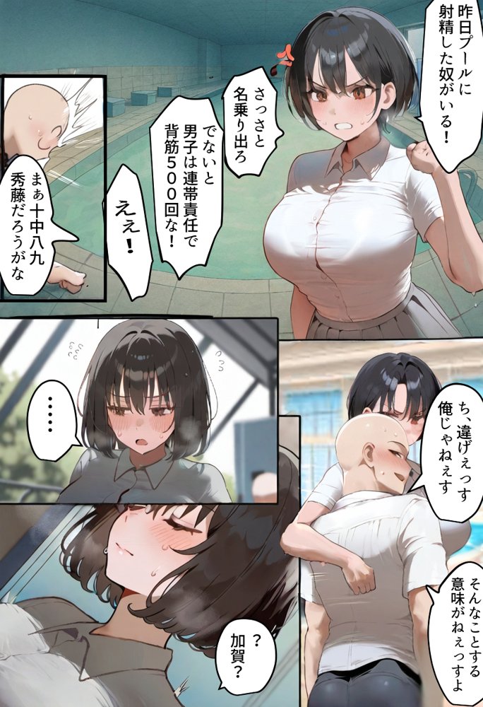 俺の爆乳競泳カノは大会裏で童貞坊主に筆下ろし強要され乳首イキから孕ませSEX漬けにされてた話 【寝取られ精液プール2】